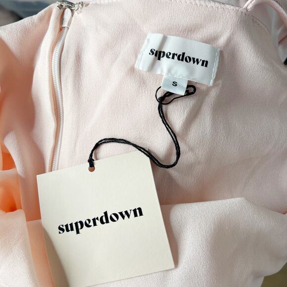 New Superdown Small S Blush Pink Billie Drape Midi Dress Cocktail Satin Ruched - Picture 9 of 13